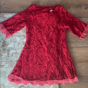 Red Lace Overlay Dress with pink lace trim